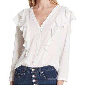 Veronica Beard Ruffle Shoulder Blouse Ivory Size 4